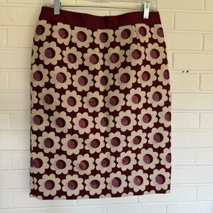 Boden vintage high rise burgundy floral mcm style skirt fully lined size 8R
